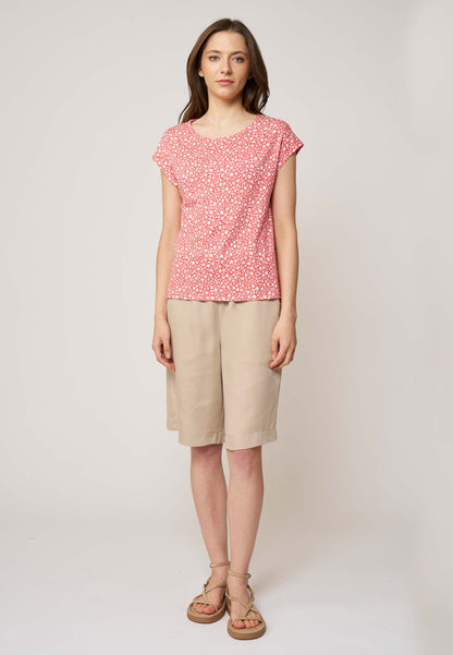 Shirt, Modell Kim mit kurzem Arm und lockerem Schnitt in Rot mit weißem, feinem Muster aus leichtem Stoff