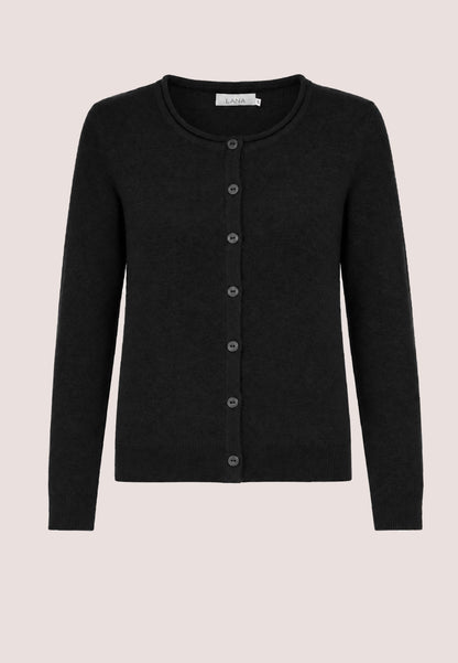 Schwarze Jacke, Modell Sophie, mit Rundhalsausschnitt und Knopfleiste
