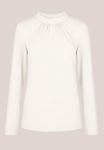 Shirt, Modell Holly in Creme mit hochgeschlossenem Kragen und langen Ärmeln