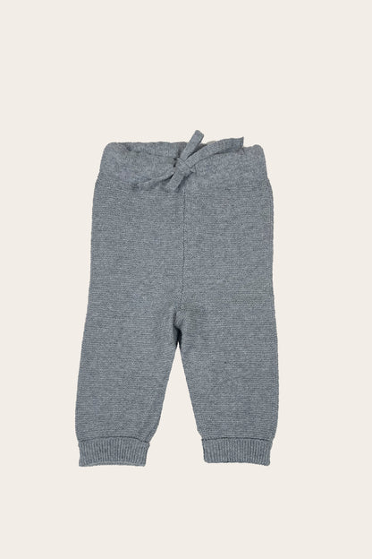 Hose Modell Luca graumelange gestrickt nachhaltig weich Bündchen Bindeband Bio Baumwolle