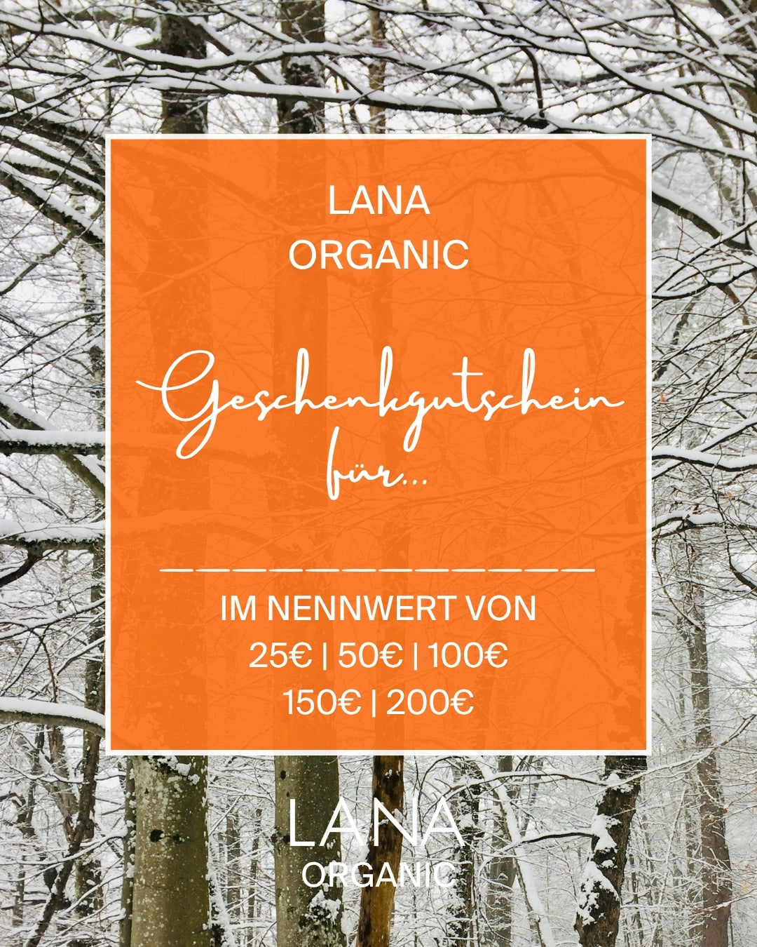 Geschenkgutschein mit Winterlandschaft (Bäume im Wald=
