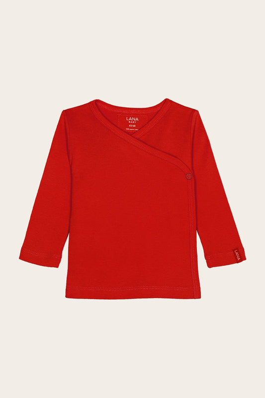 Wickelshirt Modell Finn rot langarm nachhaltige Bio Baumwolle weich komfortabel